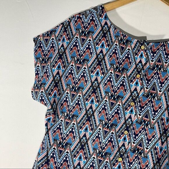 Wishful Park Blue and Orange Button Down Blouse - Picture 9 of 11